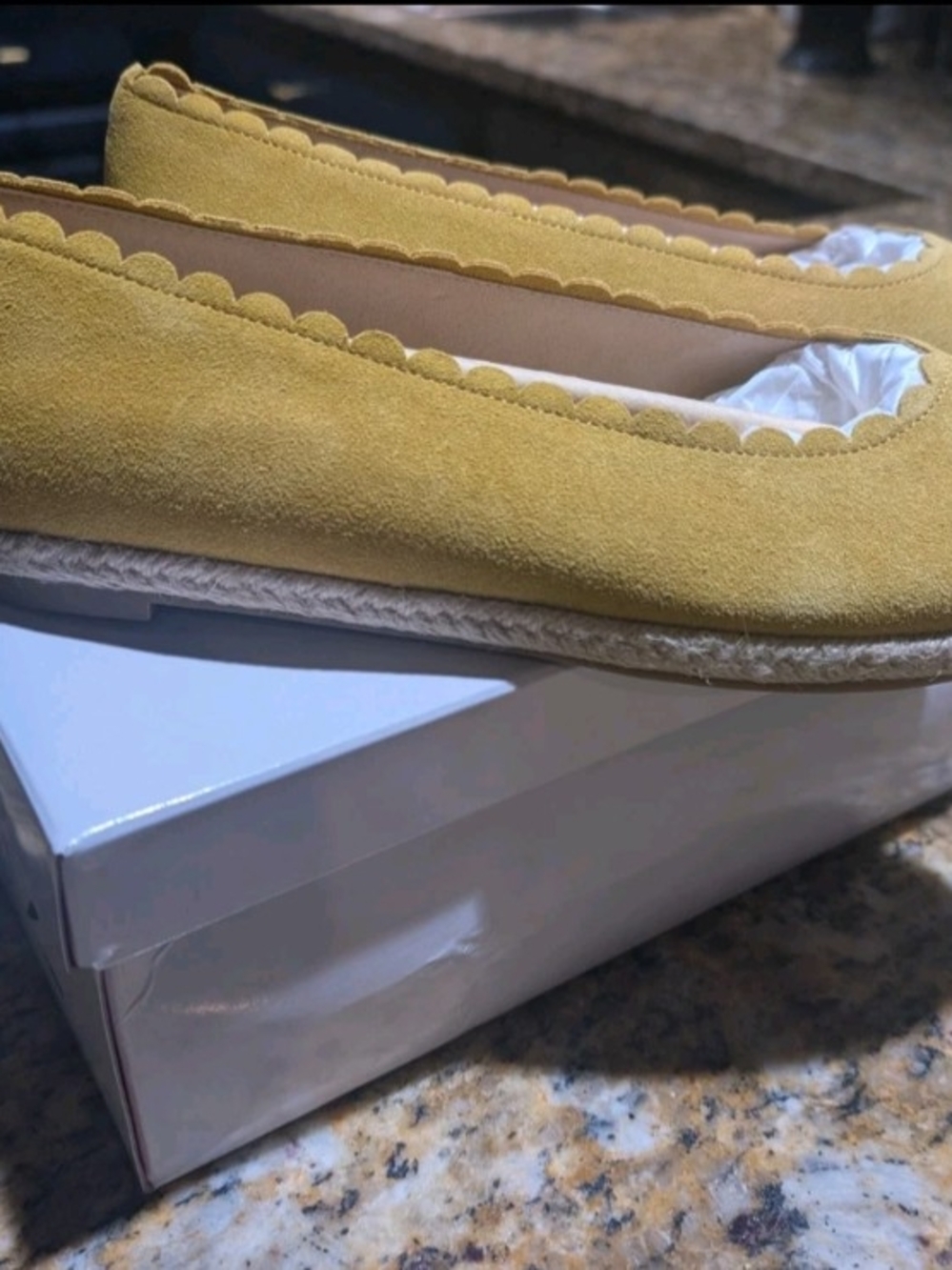 Isaac Mizrahi Espadrille Yellow Suede  Scallop-Edge Flat